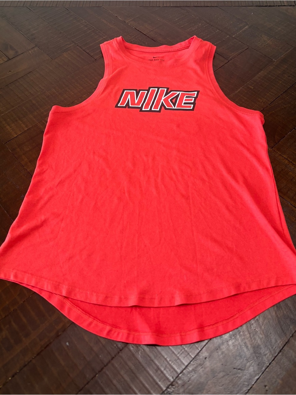 The Nike Tee Tank Top Womens Small Orange Dri Fit Tank Top Long Tail